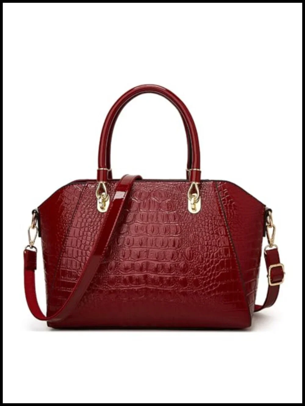 Patent Leather Crocodile Pattern Tote Satchel Work Shoulder Bag